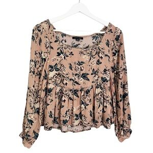 American Eagle Women's‎ Floral Long Sleeve Cropped Blouse Pink Blue Size Small